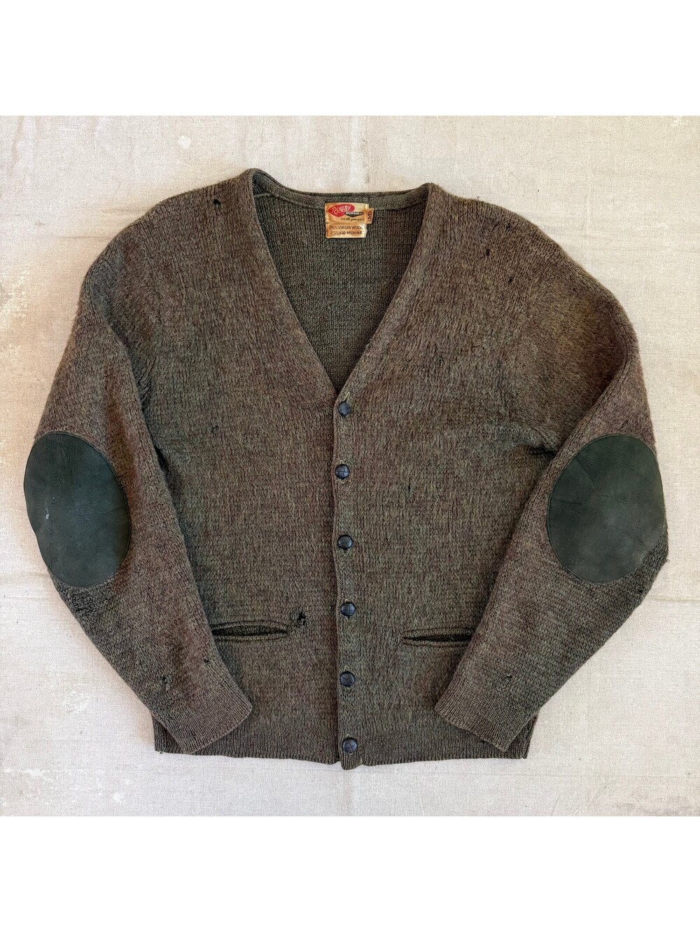 Vintage 60s Rugby Sportswear Mohair Distressed Wool Shaggy Cardigan Medium